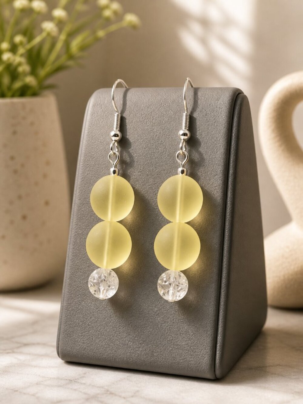 Yellow Sea Glass Drop Earrings | Handmade - Picture 5 of 5